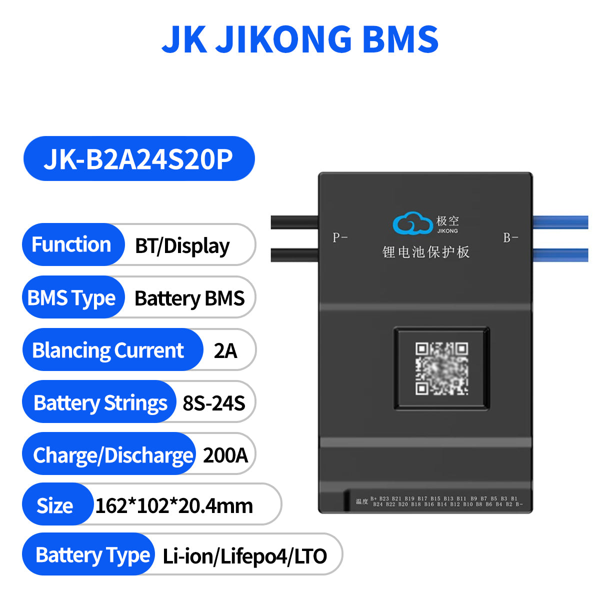 JK-B2A24S20P 200A SMART ACTIVE BMS Li-ion Lifepo4 LTO Battery 2A Balance