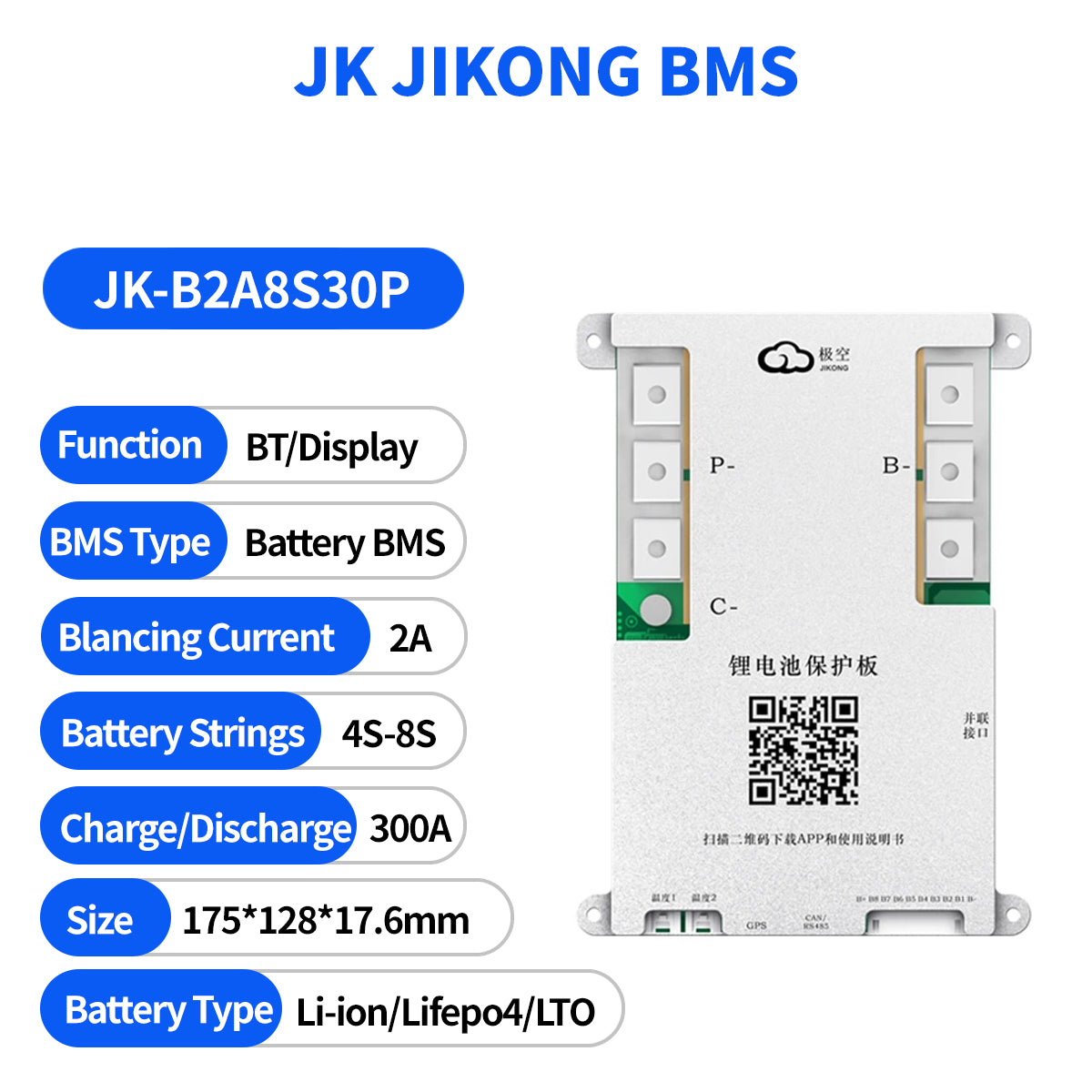 JK-B2A8S30P 8S 300A SMART ACTIVE BMS Li-ion LFP LTO Battery 2A Balance