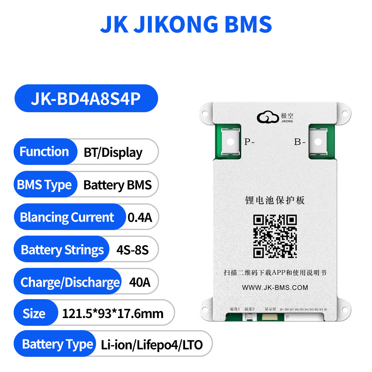 JK-BD4A8S4P 8S 40A SMART ACTIVE BMS Li-ion LFP LTO Battery 0.4A Balance