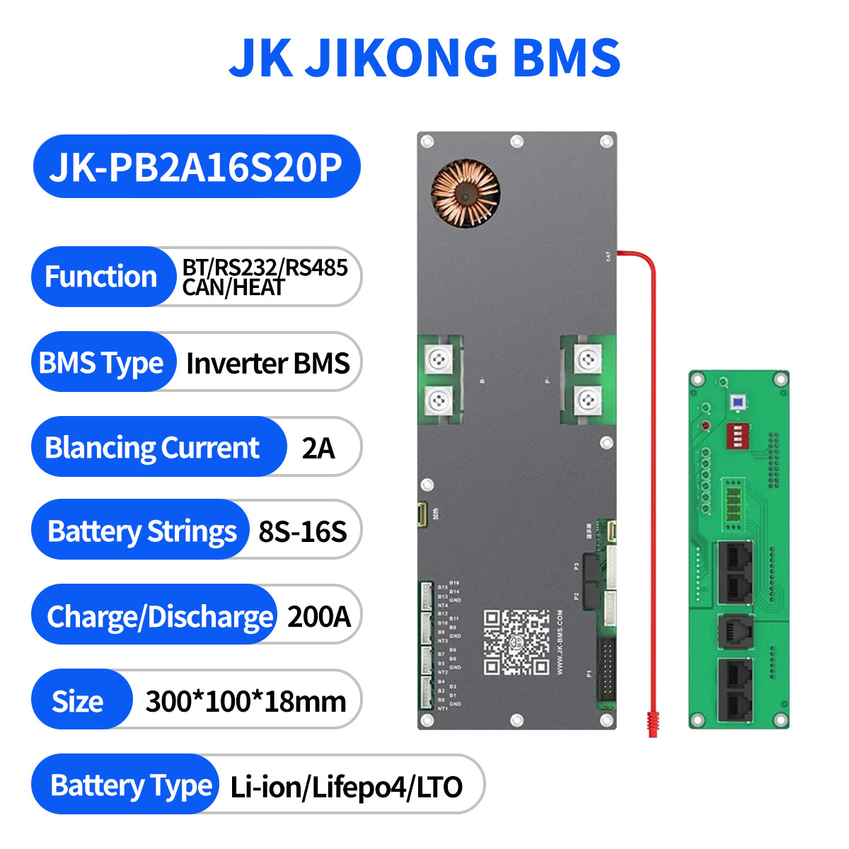 JK-PB2A16S20P V19 Smart Inverter BMS 24V 48V 200A 8S-16S Home Energy Storage 2A Balance
